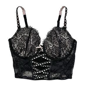 VICTORIAS SECRET Corset Dream Angel Heritage Ribbon Slot Top Small-DD Pink Black